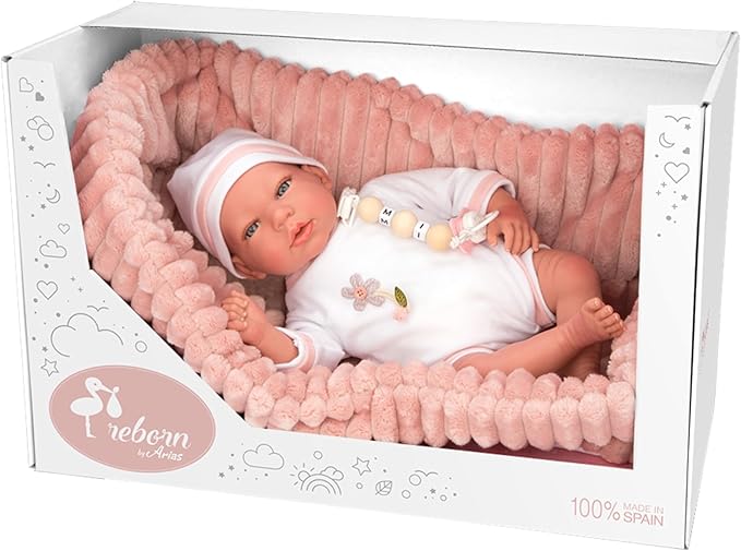 Bebé Reborn Arias 40cm Manta  Rosa C/ Chupeta 6a+