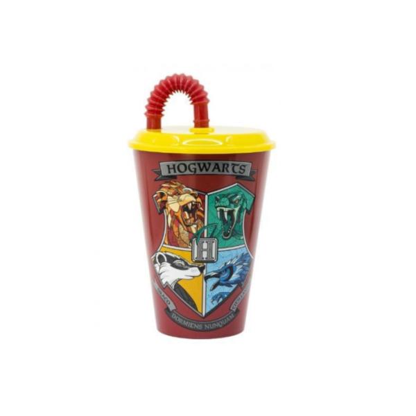 Vaso con Pajilla  Harry Potter  Escudos de Hogwarts