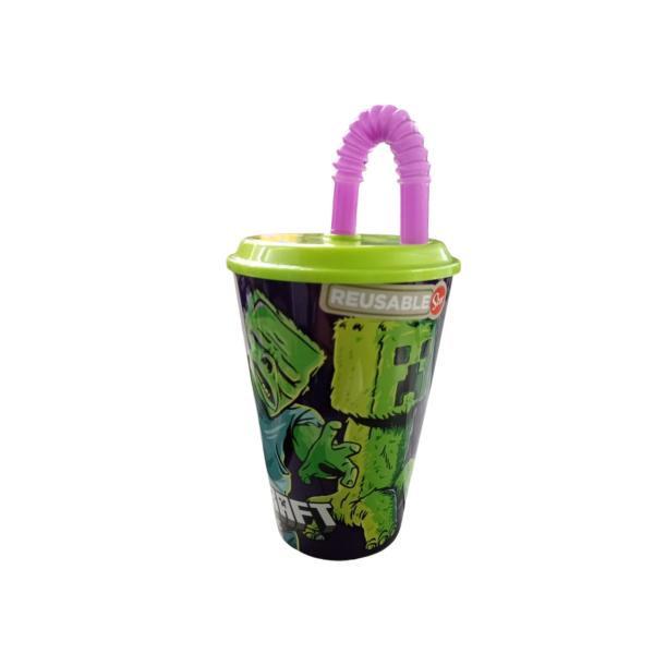 Vaso con Pajilla de MiniCraft Movie 430ml