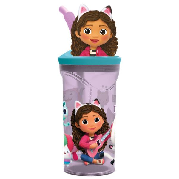 Vaso con Tapa 3D Pajilla Casa de Muñecas de Gabbys  360ml