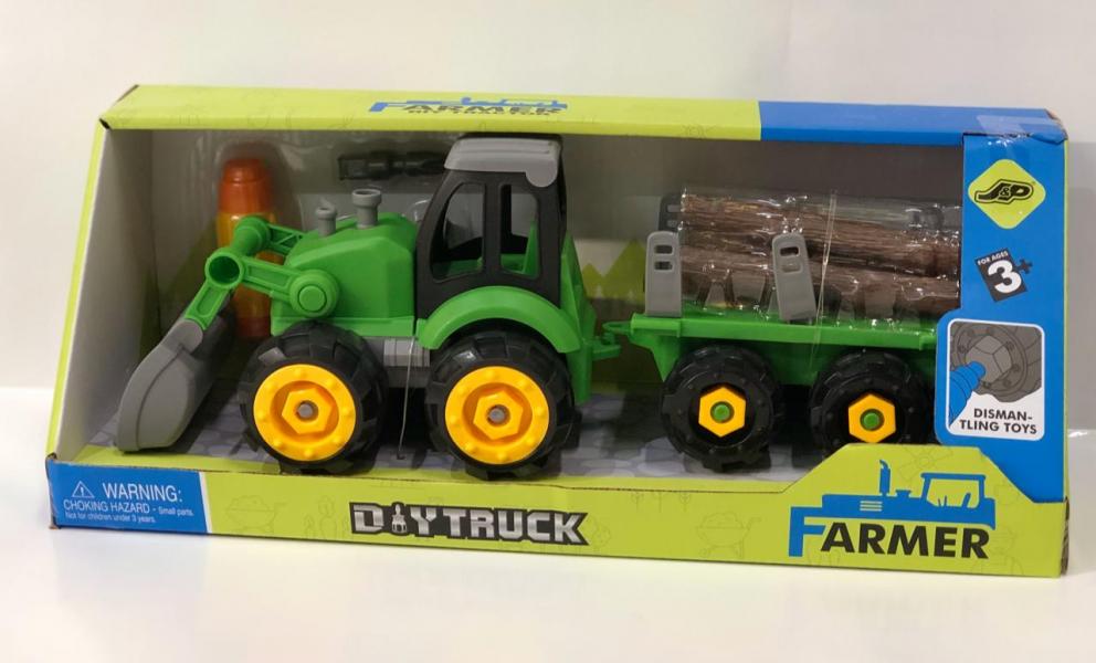 Tractor Verde de Armar c/Carreta DiyTruck Surt/3 3a+(436953)