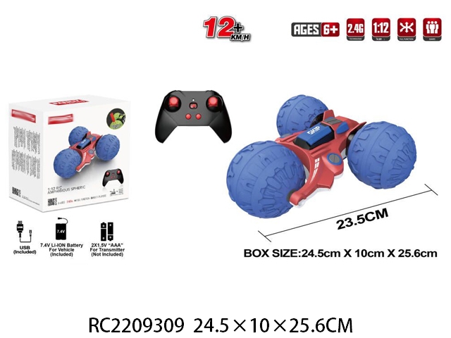 Carro R/C Esférico Anfibio Rojo con Azul 6a+