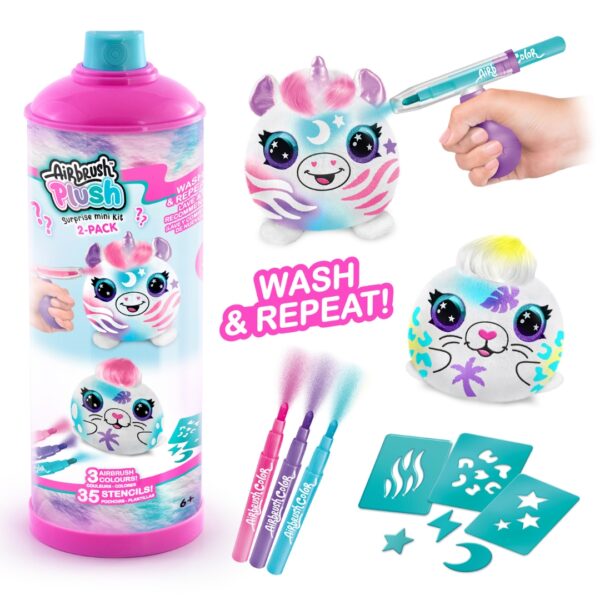 Airbrush - Set de 2 Peluches con Aerógrafo Lavable 10cm Disp/6 Surt/3 6a+