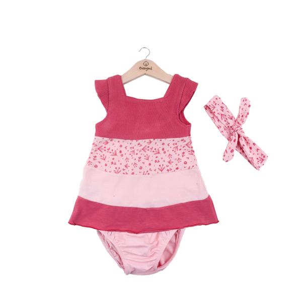 Vestido + Braga + Cinta Color Frambuesa 6m