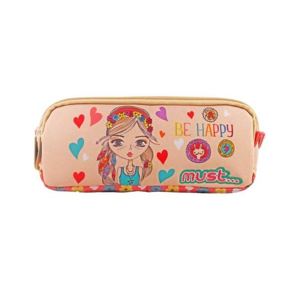 Cartuchera Must Energy 21X6X9 cm 2 Cremalleras, Sé Feliz