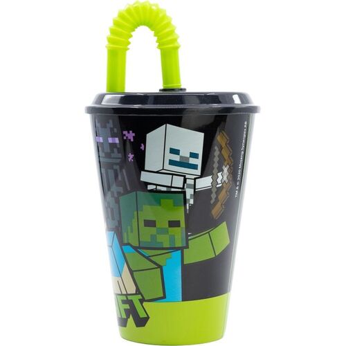 Vaso con Pajilla de Minecraft 430ml