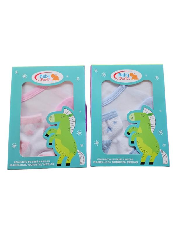 Conjunto de Bebé 3Pzs Mameluco Gorrito y Medias Surt/2 0m+
