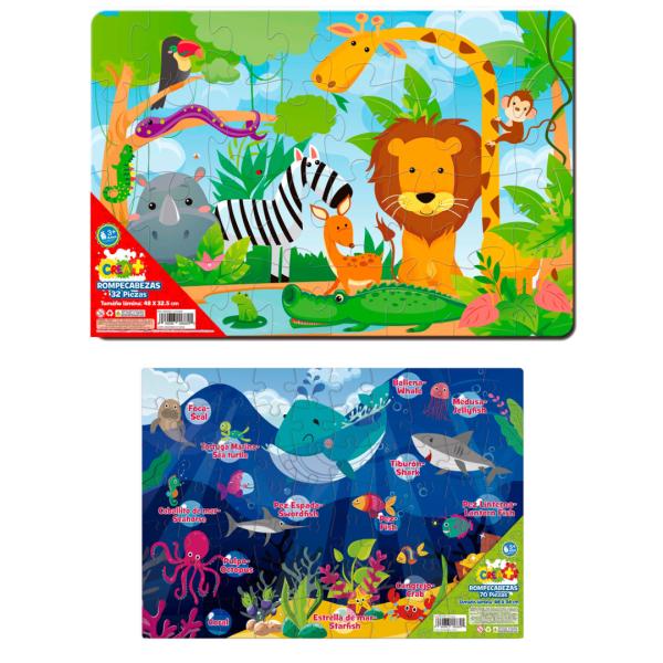 Rompecabezas 70 pzs Animales de la Selva y Aninales Marinos S/2 3a+