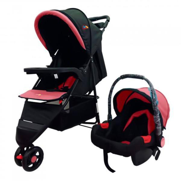 Coche 3 Ruedas Rosado C/ Negro c/Portabebé 14Kg Máx