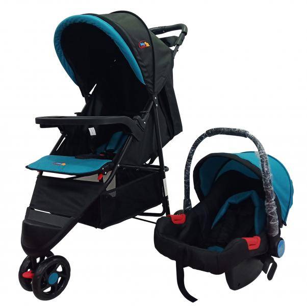 Coche 3 Ruedas Verde C/ Negro c/Portabebé 14Kg Máx