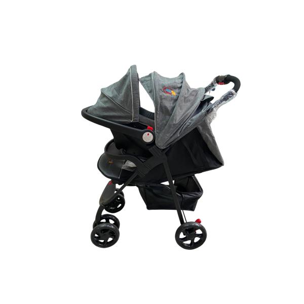Coche 4 Rueda Gris c/Portabebé 14Kg Máx