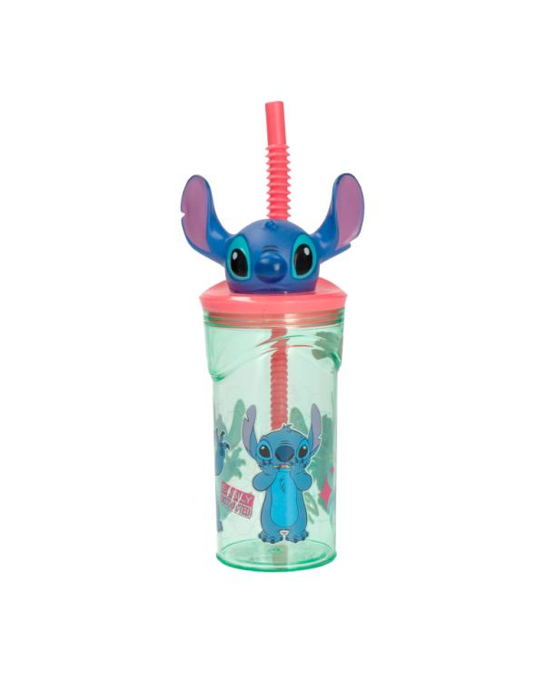 Vaso con Tapa 3D Pajilla de Disndey Stitch 360ml