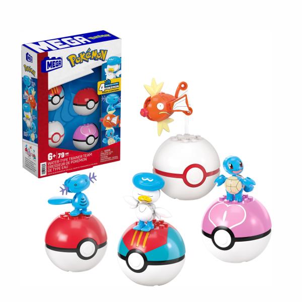 Mega Block Pokémon Set/4 Equipo de Entrenador Tipo Agua 79Pzs 6a+