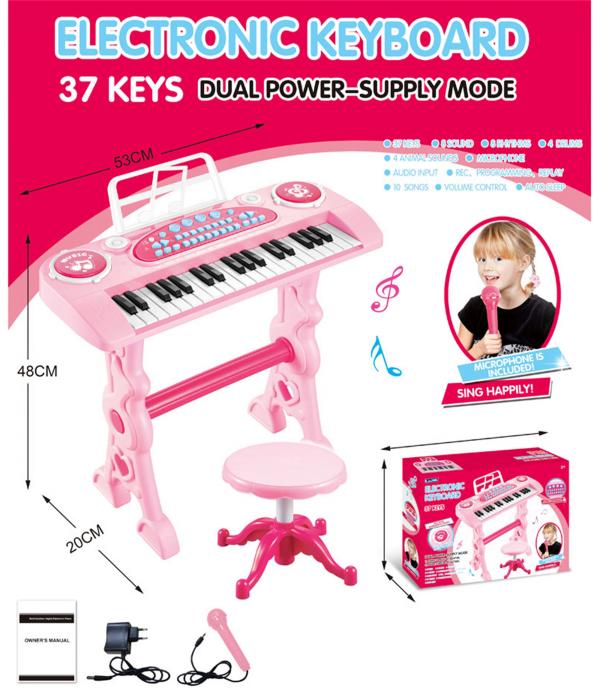 Teclado Rosado Electrónico C/ Banquito y Micrófono 37Teclas 3a+