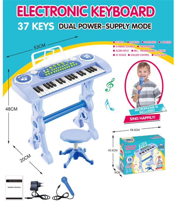 Teclado Morado Electrónico C/ Banquito y Micrófono 37Teclas 3a+