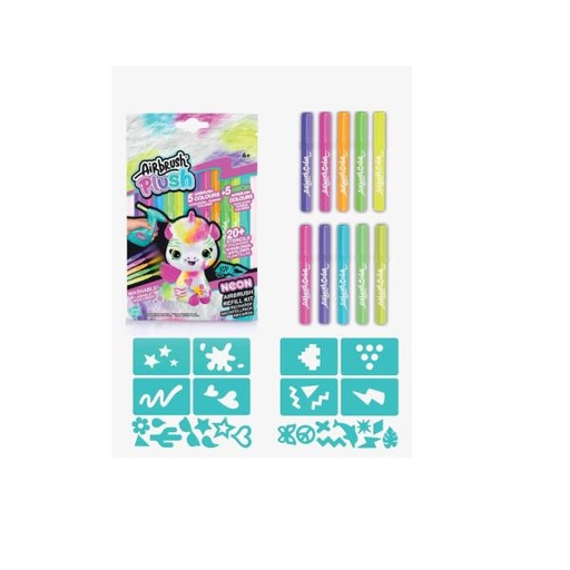 [CTAIR019] Repuestos para Airbrush Plush 10 Marcadores 5 Colores Neon 20 Plantillas  6a+