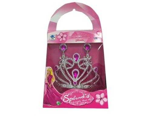 [WWNP016C] Set de Tiara y Aretes Princesa Splendid Rosa 3a+