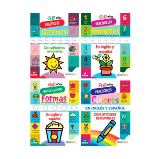 [ES65994] Libros para Practicar Formas,Abecedario,Numeros y Colores Surt/4 2a+
