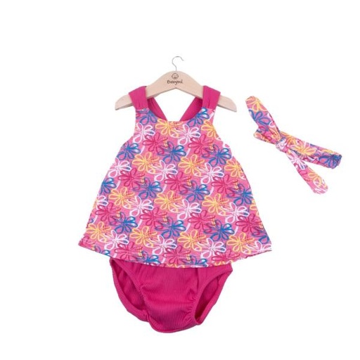 [BBL1310156M] Vestido + Braga + Cinta Fusia con Flores 6m