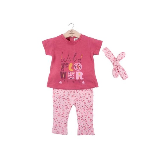 [BBL13104112M] Conjunto de 2 Piezas + Cinta Blusa C/ Licra Color Frambuesa 12m