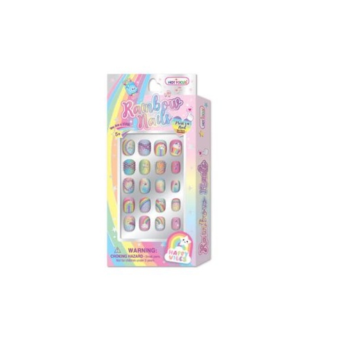 [HF028RB] Set de Uñas de Presionar 3D de Arcoiris 20Pzs 5a+