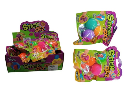 [HY10655] Set/3 Bolas Pegajosa Colores Neón Displ/12 Surt/2 3a+(449021)