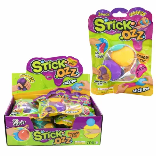 [HY10655] Set/3 Bolas Pegajosa Colores Neón Displ/12 Surt/2 3a+(449021)