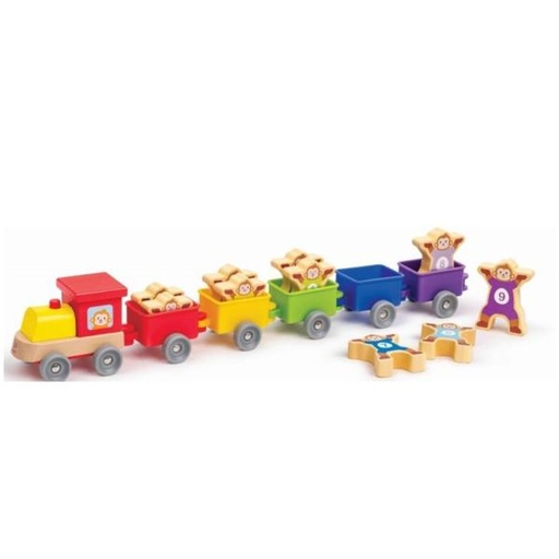 [HIE1075] Tren de Madera con Monos 11Pzs 1-3 Años