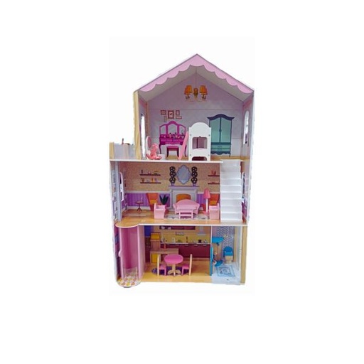 [ZHDH622] Casa de Muñecas de Madera con Mueblería 3a+ (76cm x 38cm x21cm)