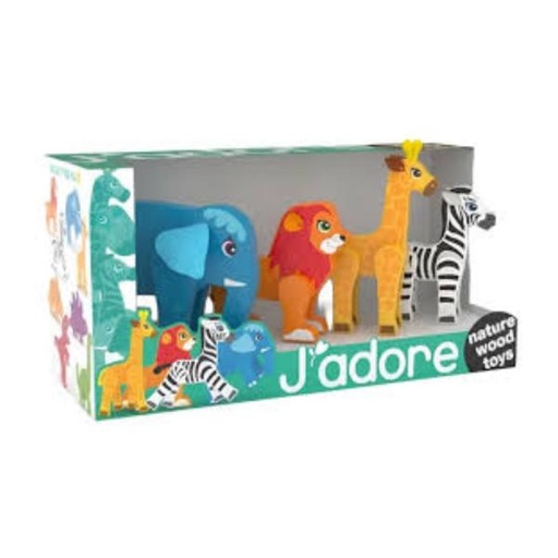 [JD809360] Figuras de Animales de la Selva de Madera Set/4 1a+