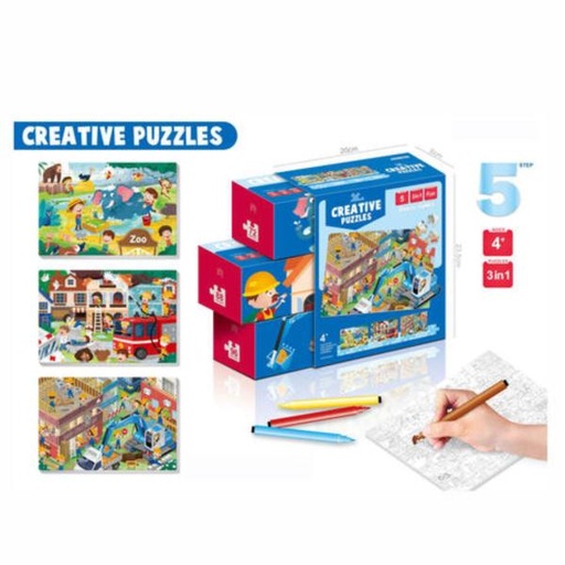 [WW707797] Rompecabezas 3en1 para colorear 3a+