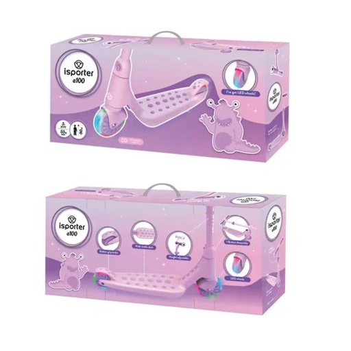 [ZEA100] Scooter Ajustable con Luz Rosado 3a+ 50Kg Max