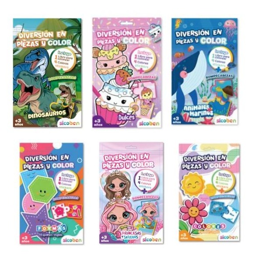 [ES0533] Libro para Colorear con Rompecabezas colección Piezas y Colores Surt/6 3a+