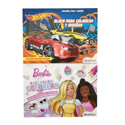 [ES4093] Libro para Colorear C/ Stickers de Barbie y Hot Wheels Surt/2