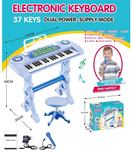 [WW32803A] Teclado Morado Electrónico C/ Banquito y Micrófono 37Teclas 3a+