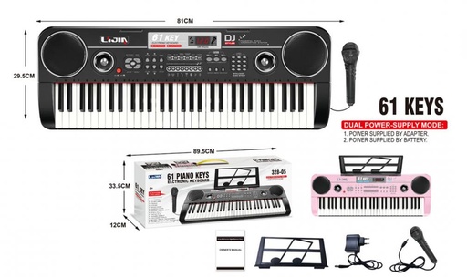 [WW32805] Teclado Electrónico 61 Teclas C/Micrófono Surt/2 (Negro-Rosado) 3a+ (441216)