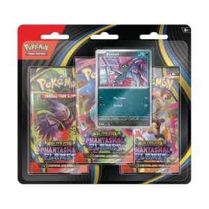 [CD14334] Cartas para Intercambio Pokémon Blíster 3 Sobres x10 + 1 gratis Surt/2 6a+ Mega Evolución Phanrasmal Flames
